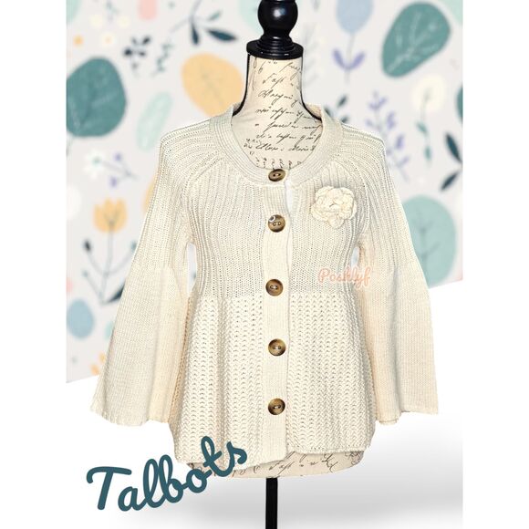 Talbots Knit Bell Sleeves Button Front Cardigan Ivory Small - Picture 1 of 16